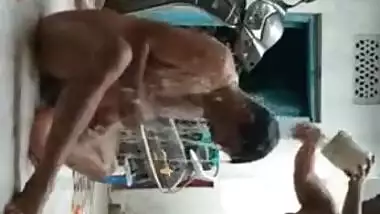 Desi couple thinks outdoor XXX shower won't hurt before sex
