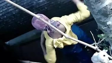 XXX Spy cam video of my old BBW desi mother-in-law taking shower